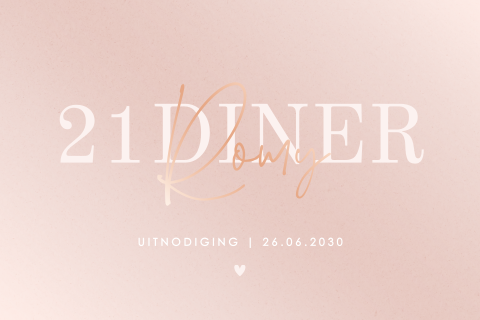 Stijlvolle 21 diner uitnodiging met roségoudfolie