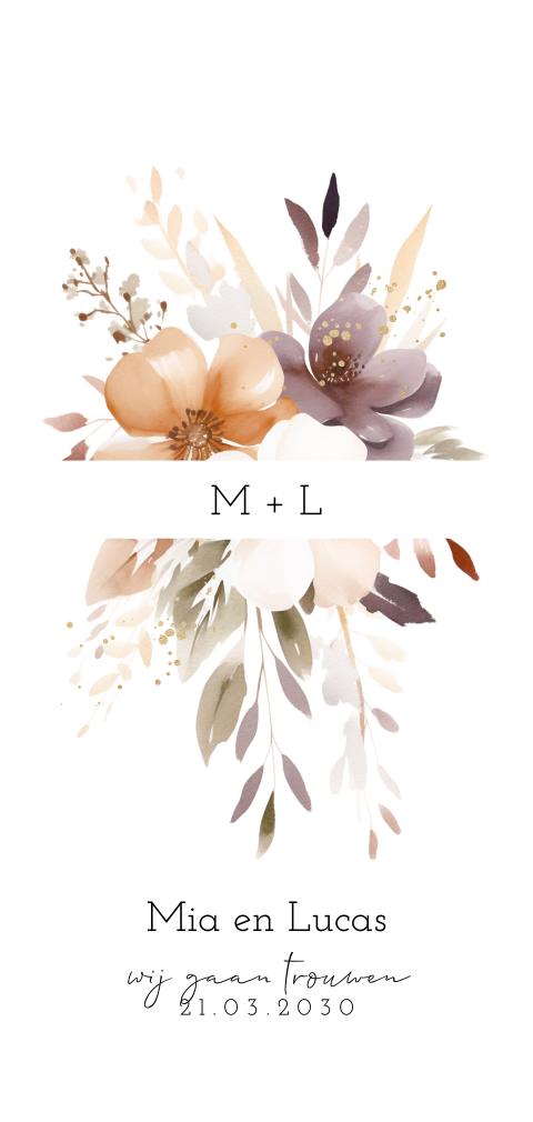 Trouwkaart met handgeschilderde bloemen