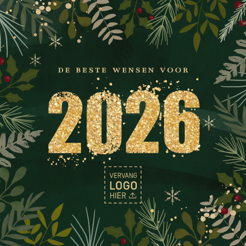 Zakelijke kerstkaart voor werknemers met botanische elementen