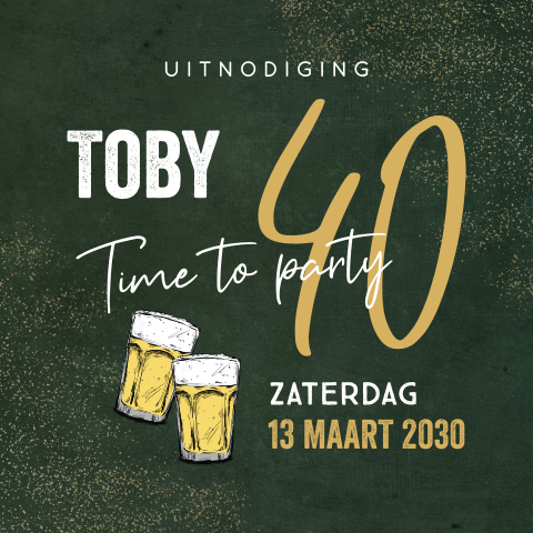 Uitnodiging verjaardag man veertig jaar met bierglazen