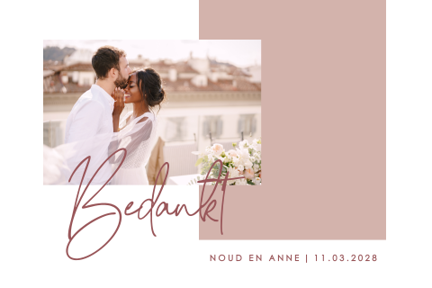 Bedankkaart oudroze met foto