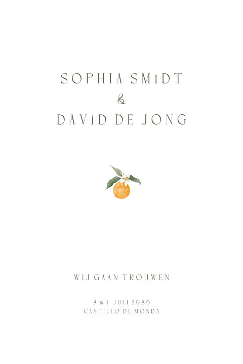 Klassieke trouwkaart met sinaasappel