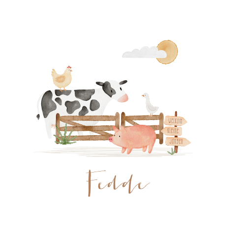 Lief geboortekaartje met boerderijdieren