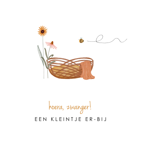 Felicitatiekaart zwangerschap met illustratie wiegje en bloemetjes