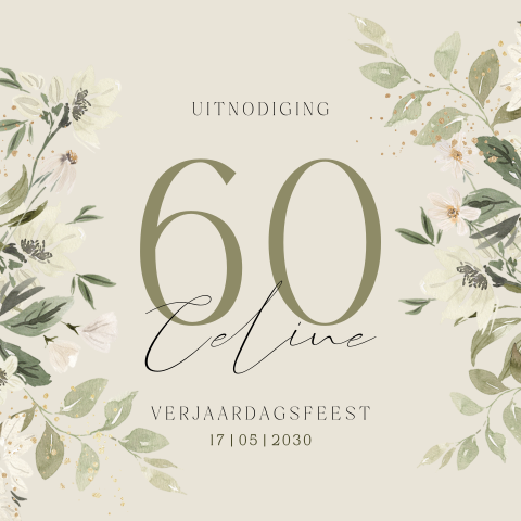 Stijlvolle uitnodiging verjaardag 60 jaar in groen met bloemen