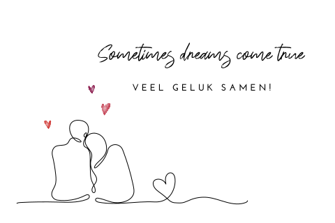 Romantische felicitatiekaart huwelijk met lijntekening