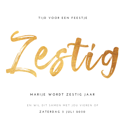Uitnodigingskaart clean met zestig in goud