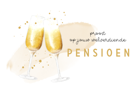 Hippe classy pensioenkaart met champagneglazen