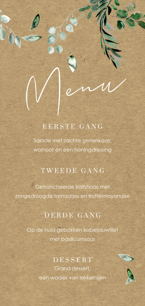 Botanische menukaart bruiloft kraftlook