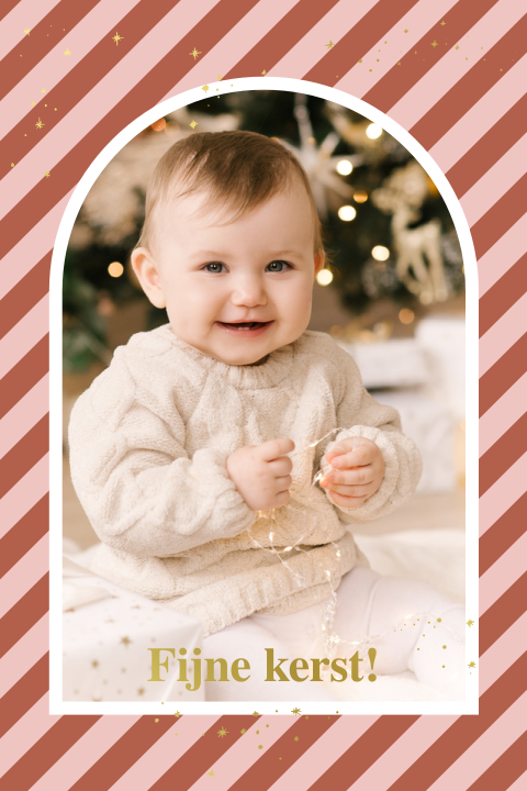 Kerstkaart met foto en gestreepte achtergrond