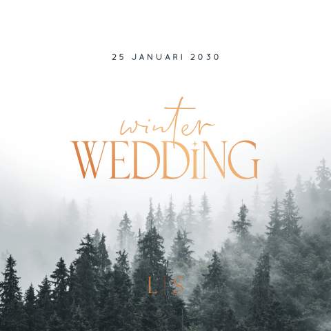Winterwedding trouwkaart bos met koperfolie