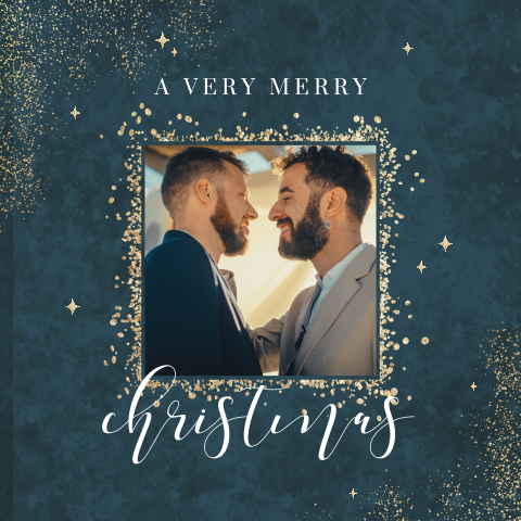 Bedankkaart kerst met foto op donkerblauw