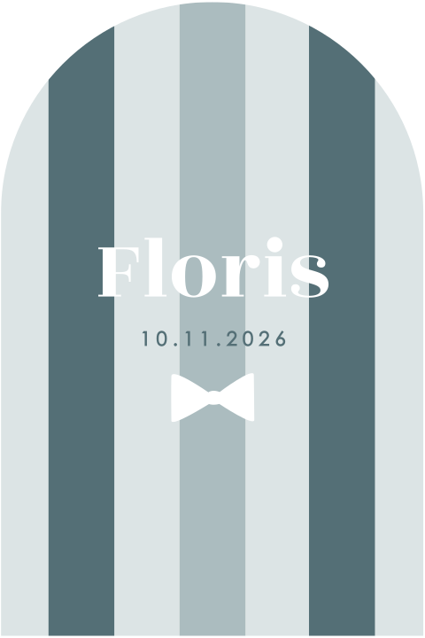 Geboortekaartje in boogvorm met colourblocking in blauw