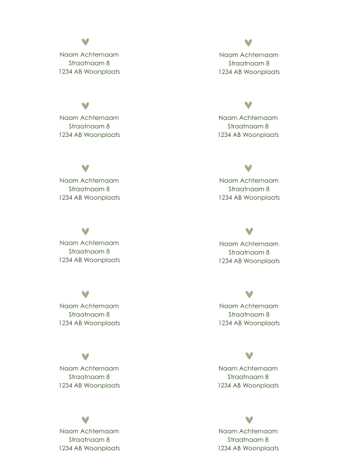 Adresstickers met groene tekst en hartje