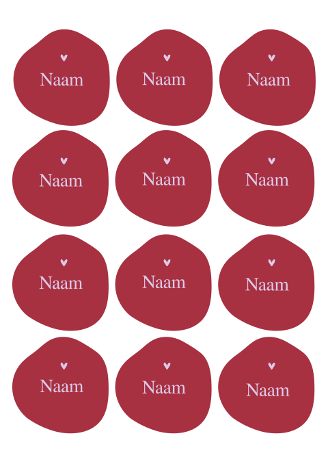 Naamkaartjes bruiloft rood in organische vorm
