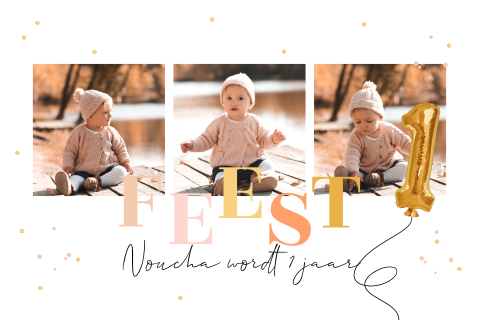 Uitnodiging kinderfeestje 1 jaar met foto's en ballon