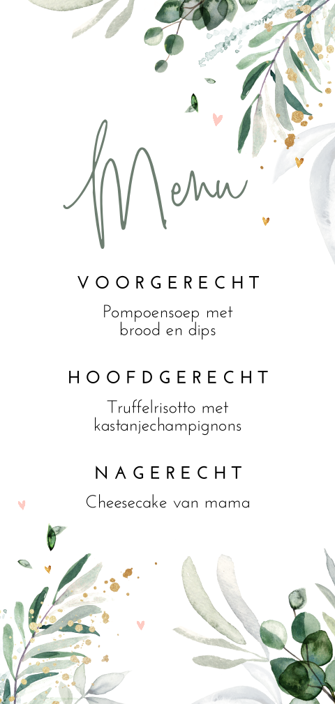 Menukaart 21 diner botanisch