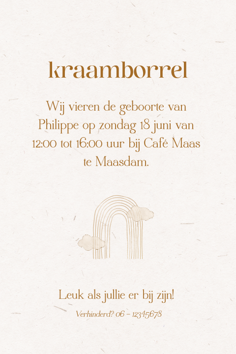 Kraamborrelkaartje met regenboog en ronde hoeken