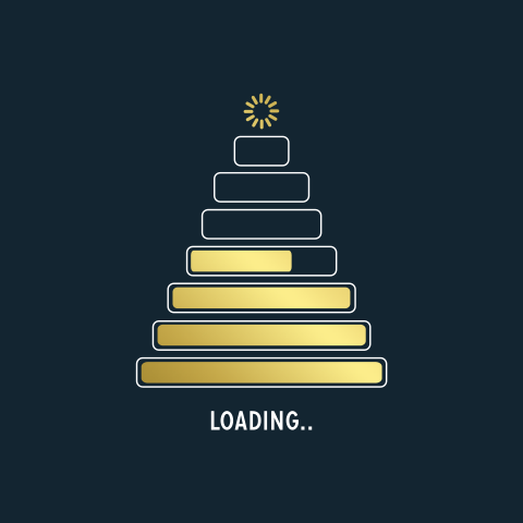 Zakelijke kerstkaart met loading kerstboom en goudfolie