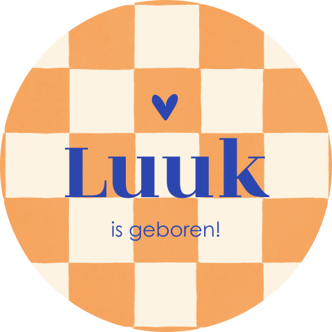 Vrolijke raamsticker geboorte in colorblocking oranje en blauw