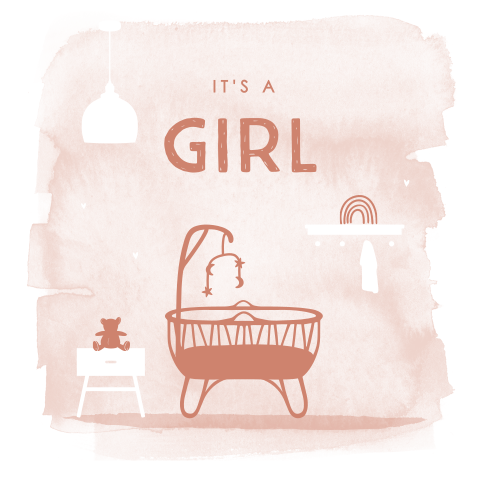 Felicitatiekaart geboorte dochter met babykamertje en watercolour