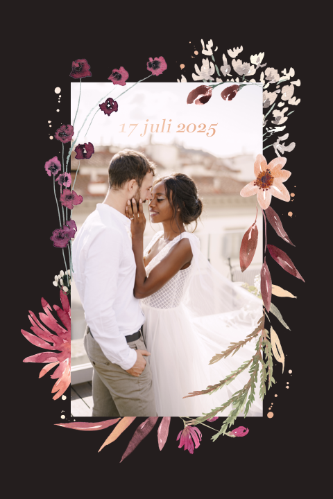 Stijlvolle bedankkaart bruiloft met foto en roségoudfolie