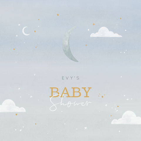 Uitnodiging babyshower avondlucht met maan en sterren