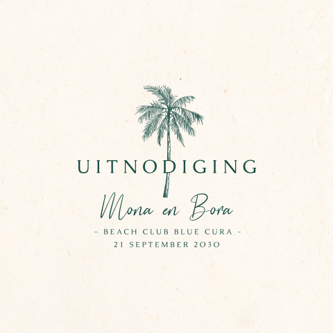 Trouwkaart met getekende palmboom voor een bruiloft in het buitenland