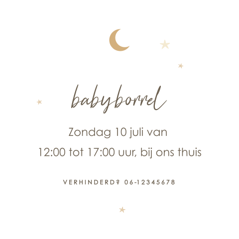 Klein kraamborrel kaartje met maan en sterretjes