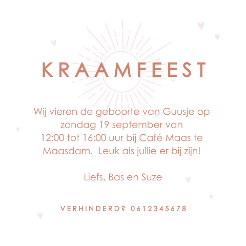 klein kraamborrelkaartje met zonnetje