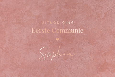 Communie uitnodiging velvet look met roséfolie