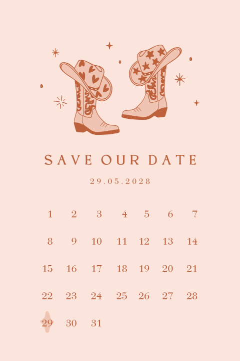 Save the Date kaart voor western wedding