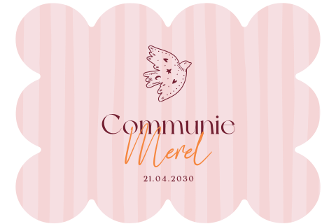 Roze gestreepte uitnodiging communie originele vorm