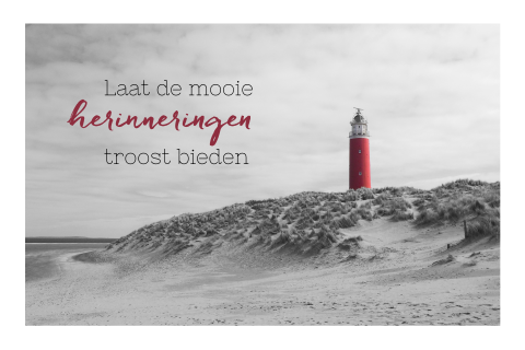 Condoleancekaart met foto van rode vuurtoren