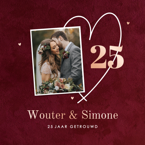 Jubileumkaart 25 jaar velvet look met rosefolie