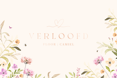 Verlovingskaart met romantische veldbloemen en roséfolie
