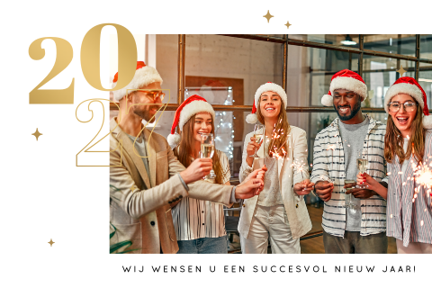 Zakelijke kerstkaart met foto en mat goudfolie