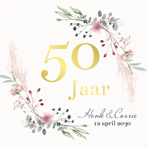 50 jaar getrouwd kaart met goudfolie