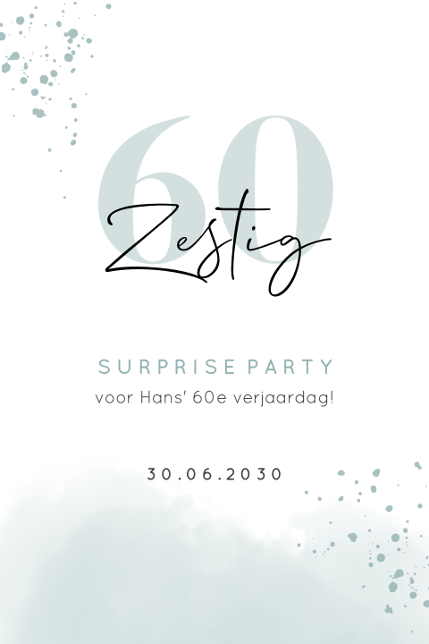 Uitnodigingskaart surpriseparty 60 jaar watercolour blauw