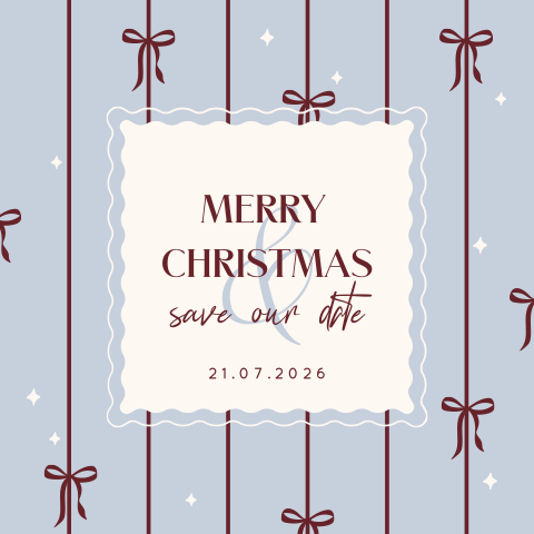 Kerst save the date met strikjes en speels kader