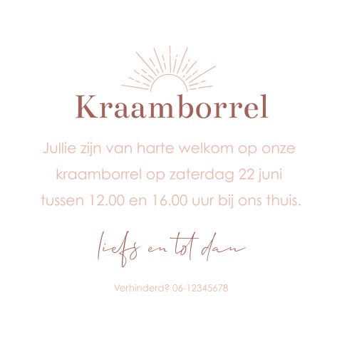 Kraamborrel uitnodiging met zonnetje
