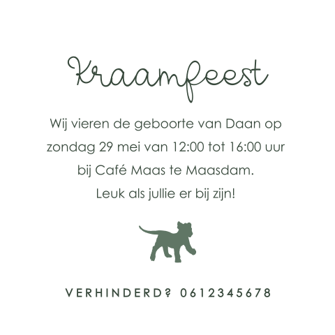 Kraamborrelkaartje met silhouet van welpje