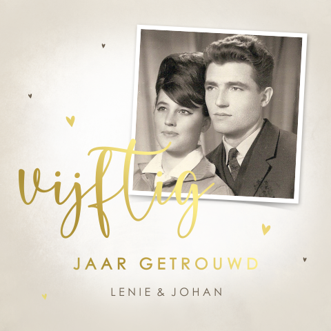 Goudfolie uitnodiging 50 jaar getrouwd vintage met foto