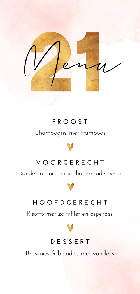 Menukaart 21 diner verjaardag met watercolour