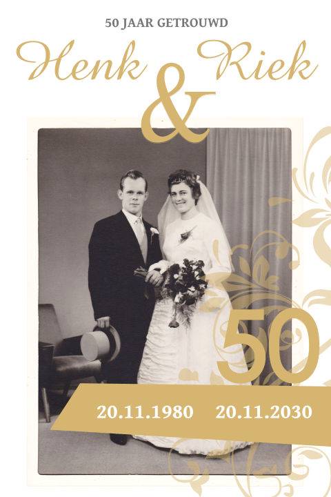 Prachtige kaart uitnodiging 50 jarig huwelijksfeest