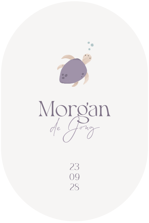 Geboortekaartje ovaal met schildpadje