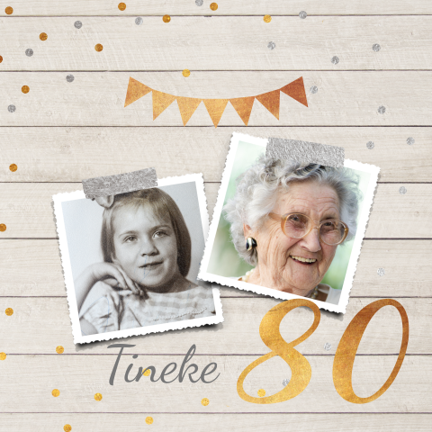 Verjaardagsuitnodiging vrouw tachtig jaar met confetti