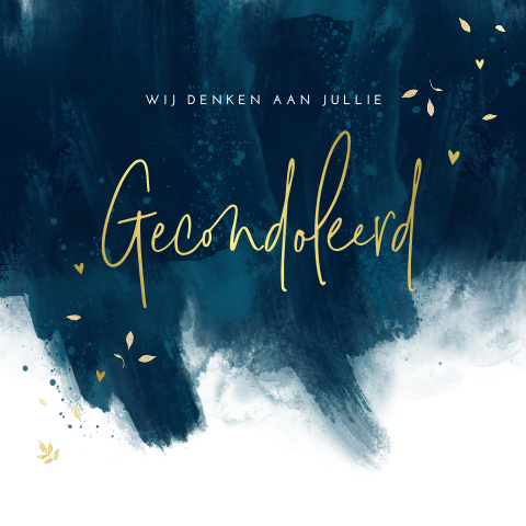 Condoleancekaart met goudfolie en blauwe verfstrepen