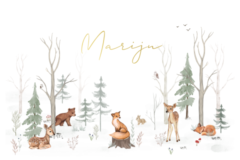 Lief geboortekaartje bosdieren winter goudfolie