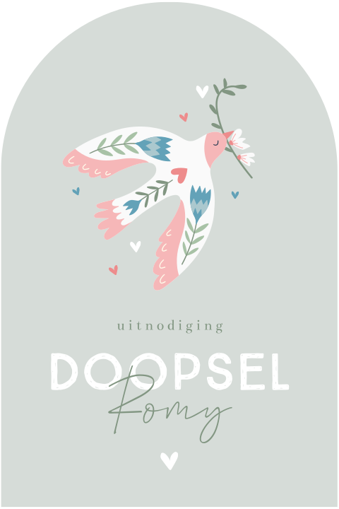 Doopkaartje boogvorm met kleurrijke duif